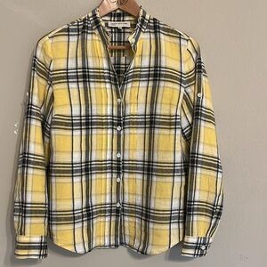 Jones New York Plaid Linen Long Sleeve Button-down. Size S